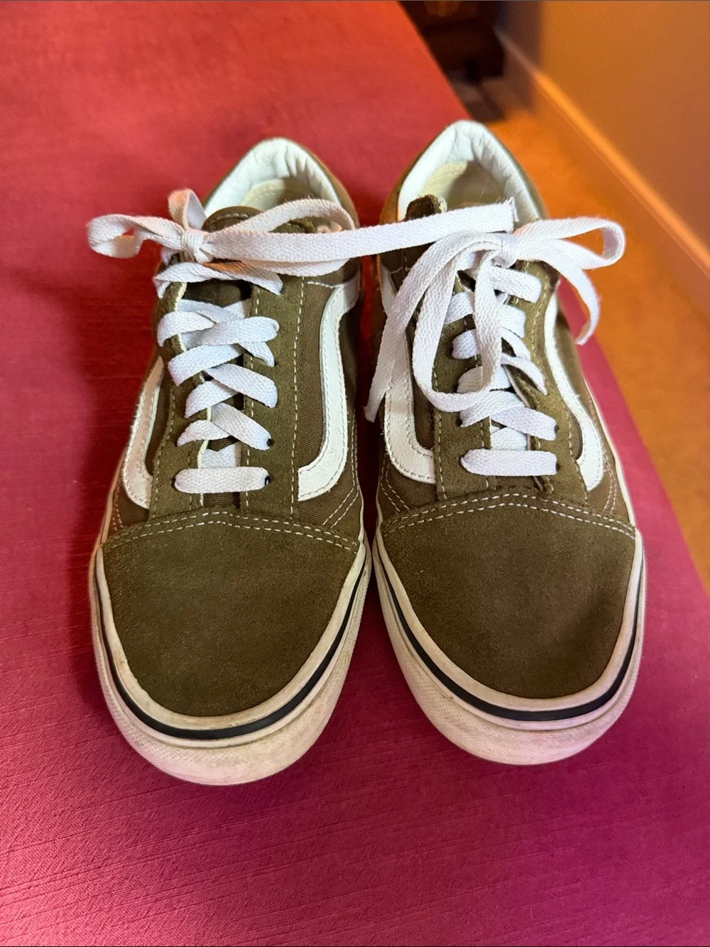 Vans Olive Green Canvas Low-Top Sneakers with White Stripe